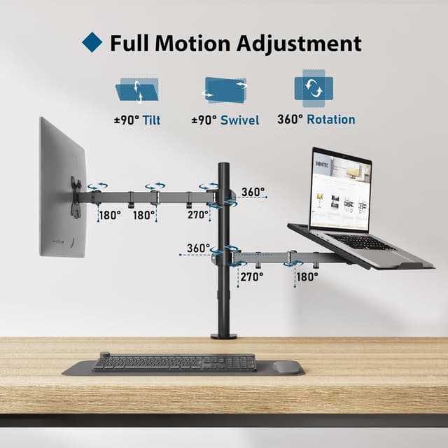 Detalle de BONTEC dual monitor arm with laptop tray