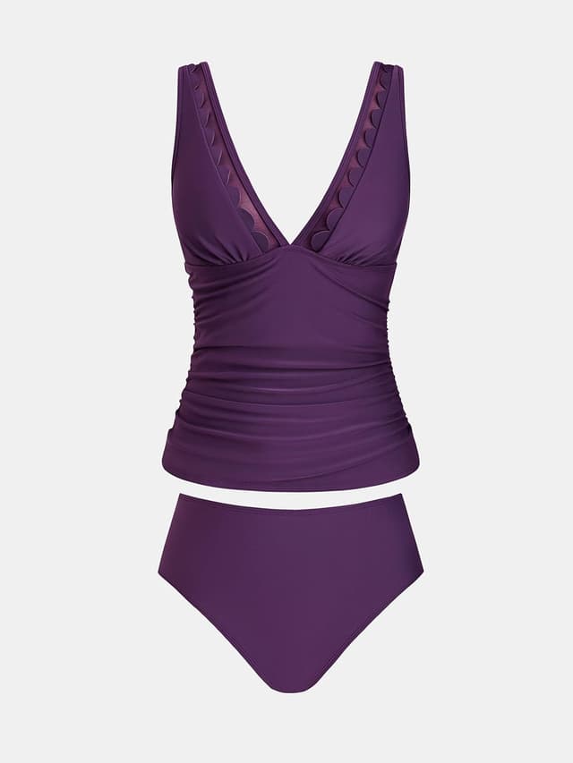 Detalle de Tankini da donna CUPSHE con scollo a V in rete smerlato e coppe morbide rimovibili