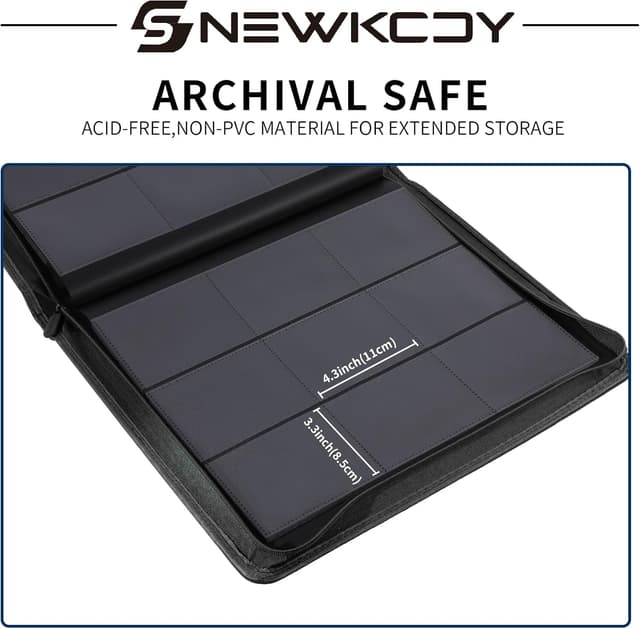 Detalle de Snekdy Top Loader Binder (9 Pockets) for 3 x 4 inch Cards, Holds 360 Top Loaders, Black PU Leather Zipper Binder