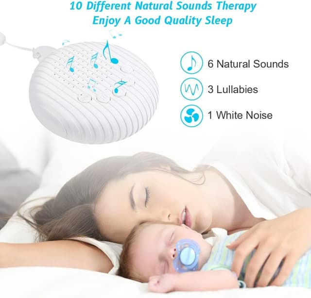 Detalle de URAQT White Noise Machine (10 soothing sounds) – USB rechargeable portable sleep sound machine with timer memory