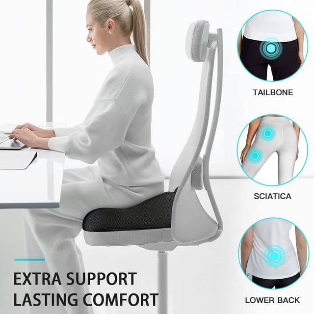 Detalle de Benazcap Memory Seat Cushion for Office Chairs – Firm Coccyx Pad for Sciatica & Back Pain Relief, Black
