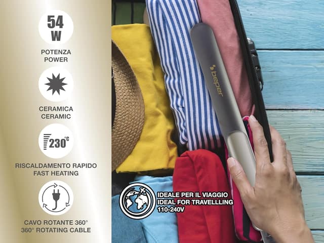 Detalle de Beper P301PIS200 piastra per capelli in ceramica con 6 livelli fino a 230°C