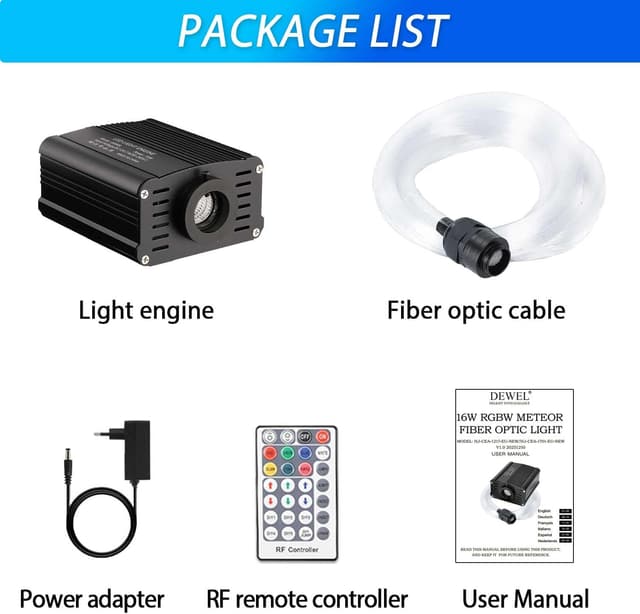 Thumbnail 6 de DEWEL Sternenhimmel-Glasfaserlicht für die Decke (16 W, RGBW, Fernbedienung)