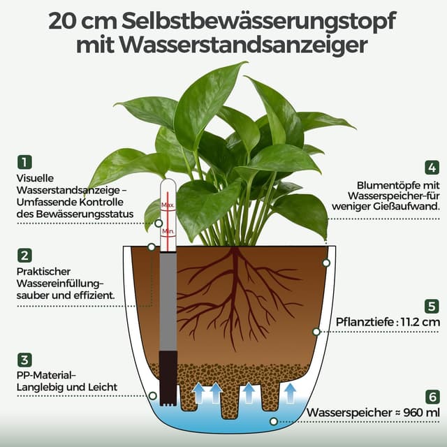 Detalle 2 de T4U 2er Selbstbewässerungstopf 20 cm