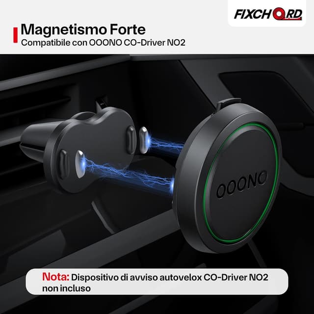 Detalle de Supporto magnetico FIXCHORD per OOONO CO-Driver NO2 (1 pezzo) con magneti integrati
