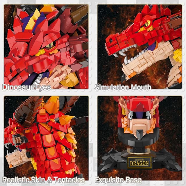 Thumbnail 2 de JMBricklayer Dragon Head Building Blocks Toy 70105 (2713 pieces) – collectable display fantasy dinosaur model kit for adults 14+