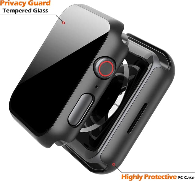 Detalle de Misxi 2-Pack All-Around Protective Privacy PC Case for Apple Watch SE 3/SE 2/Series 6/5/4 44mm (Black) with Anti-Spy Tempered Glass