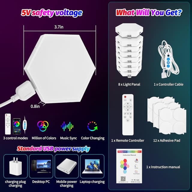 Thumbnail 4 de COLWINKU Hexagon Lights 8 Pack RGB