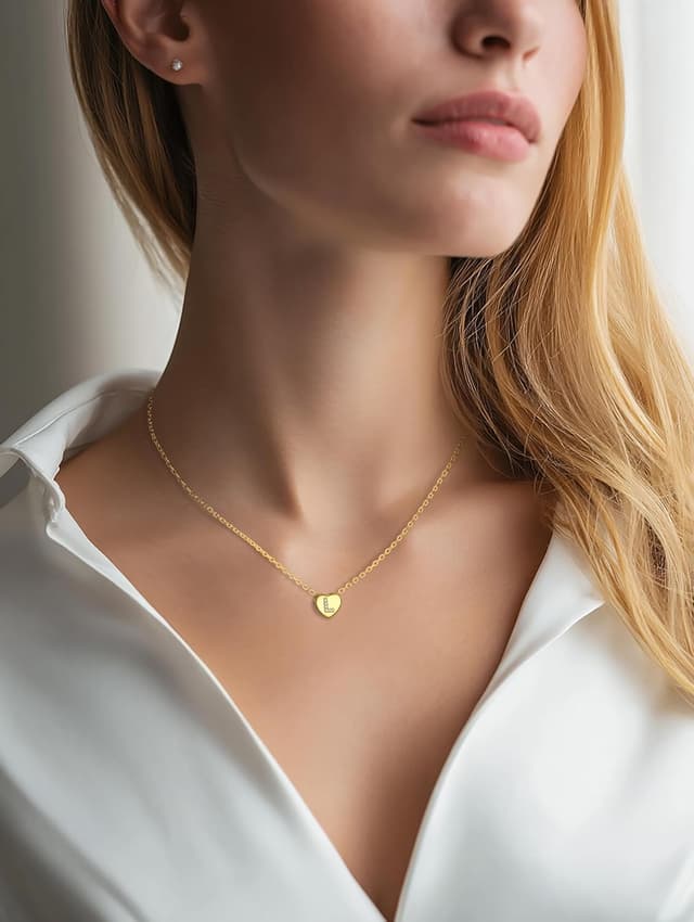 Detalle de GoldChic Herzkette Damen Kette mit Buchstaben-Anhänger, Kupfer/14K vergoldet, 41 cm + 5 cm