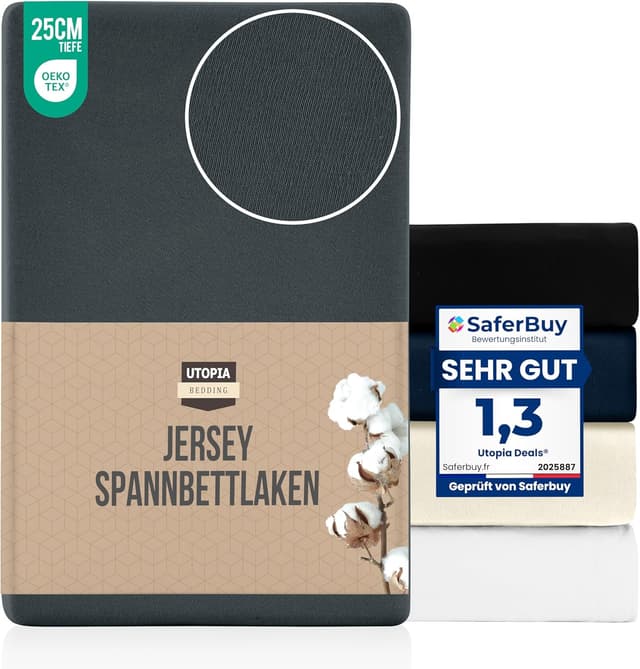 Detalle de Utopia Bedding Jersey Spannbettlaken 180 x 200