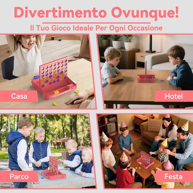 Detalle de Pup Go 4 in Linea (4 en raya) da tavolo, gioco classico pieghevole da viaggio per 2 giocatori, per famiglie e bambini 3+