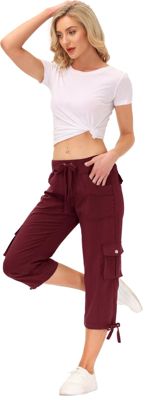 Detalle de JINSHI Damen 3/4 Cargo-Shorthose mit Mehrfach-Taschen (Capri-/Freizeithose) für Sommer, Alltag & Outdoor