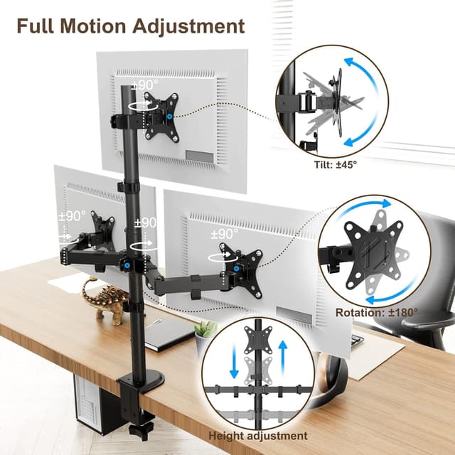 Detalle de PUTORSEN Triple Monitor Arm (30.5 inch) for 3 x 13"-32" screens, VESA 75x75/100x100, black