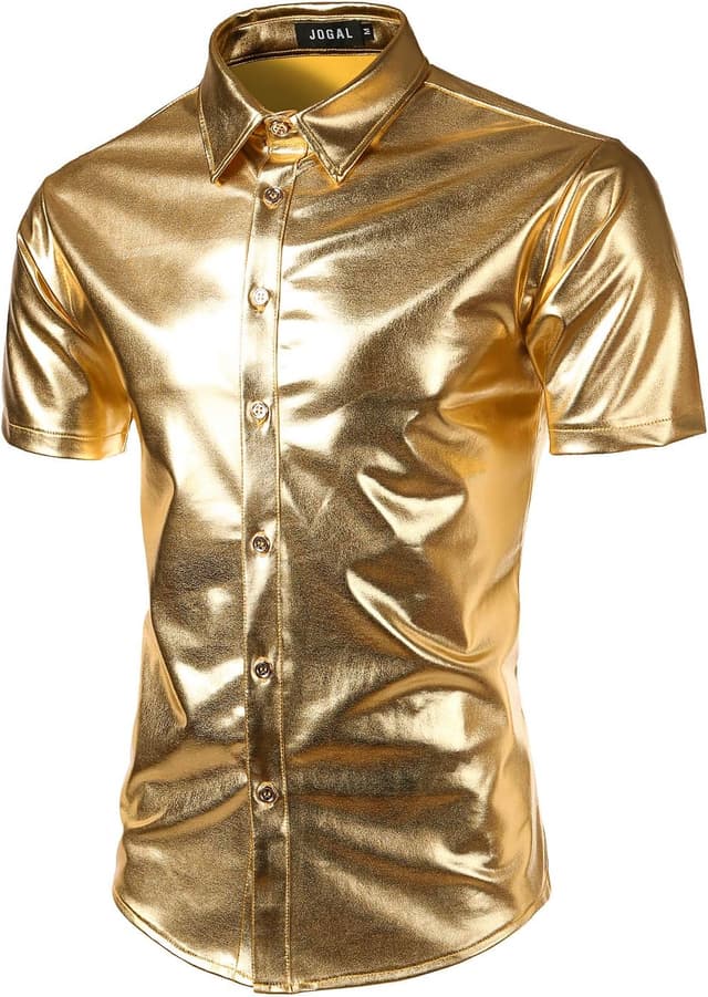 Thumbnail 6 de JOGAL Metallic Glänzend Bronzing Hemd für Party 🎉