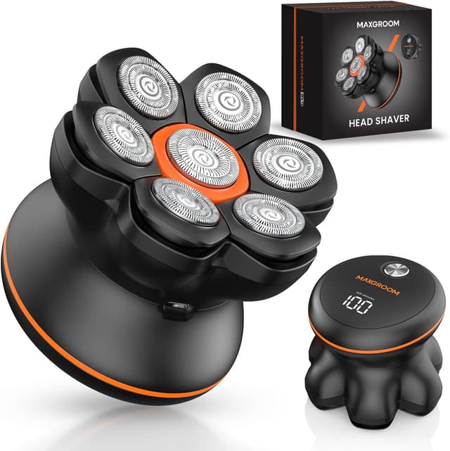 Detalle de MAXGROOM Glatzen Rasierer Herren Upgrade-7D (IPX6, USB-C) – Kopfrasierer für Glatze mit LED-Anzeige
