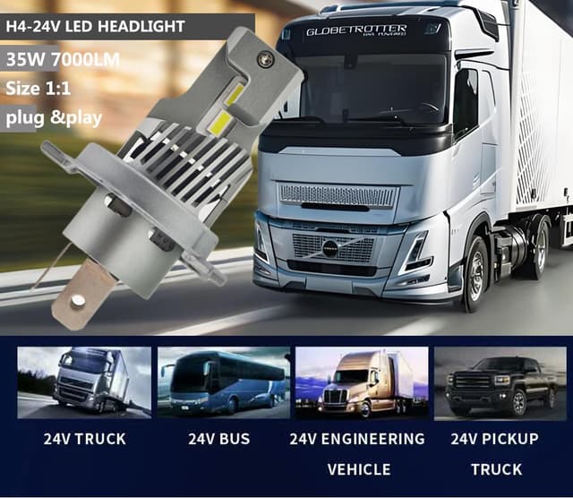 Detalle de SageSunny Exclusive H4 (P43T) LED 24V truck headlight bulbs – 70W, 14000lm, 6500K pure white, set of 2