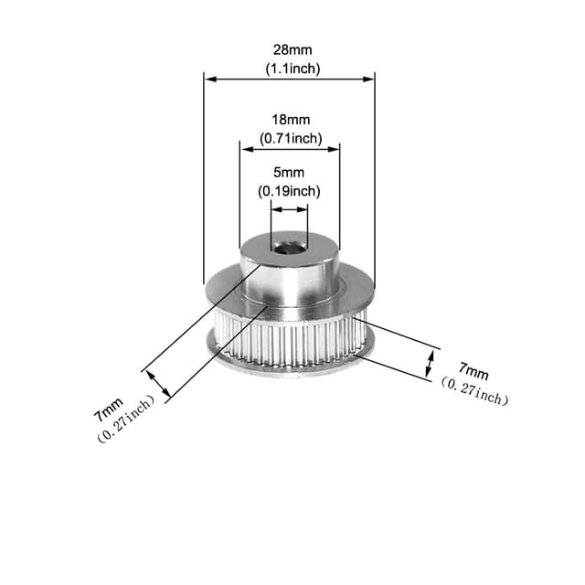Detalle de Yeebyee 4x 2GT Zahnriemenscheibe mit 40 Zähnen, Bohrung 5 mm und 6 mm Riemenbreite (GT2, Aluminium)