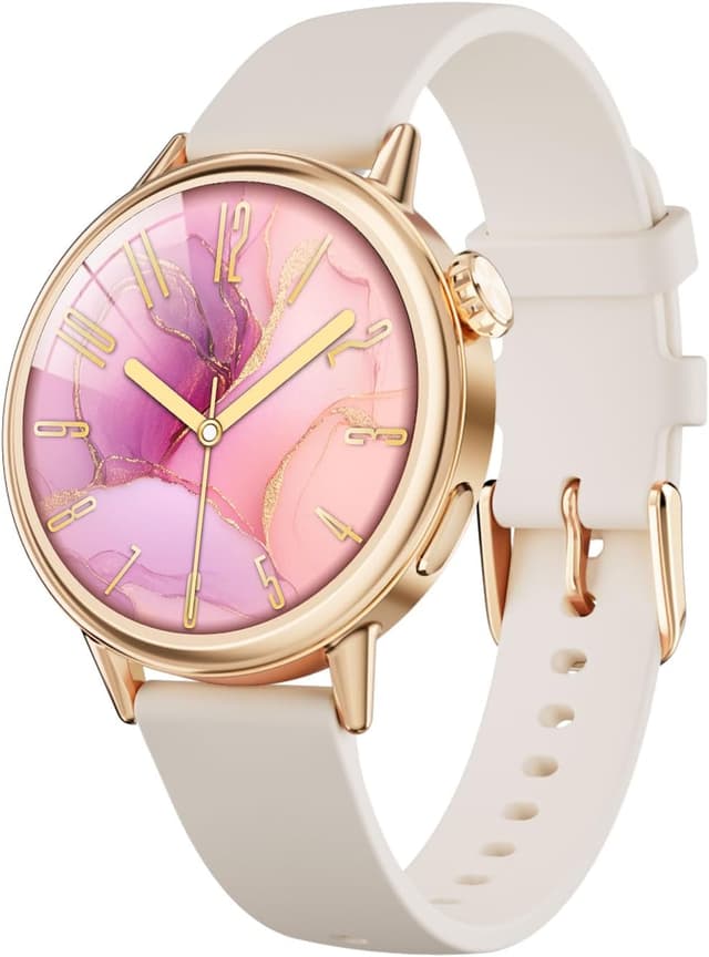 Detalle de TOOBUR Petite Smart Watch for Women (Beige), 37 mm AMOLED Fitness Tracker with Step/Sleep/HR