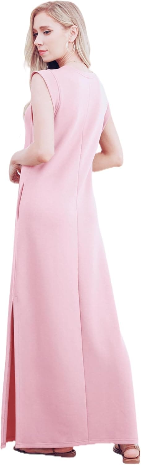 Detalle de GRECERELLE women’s summer maxi dress with split, pockets and sleeveless round neck