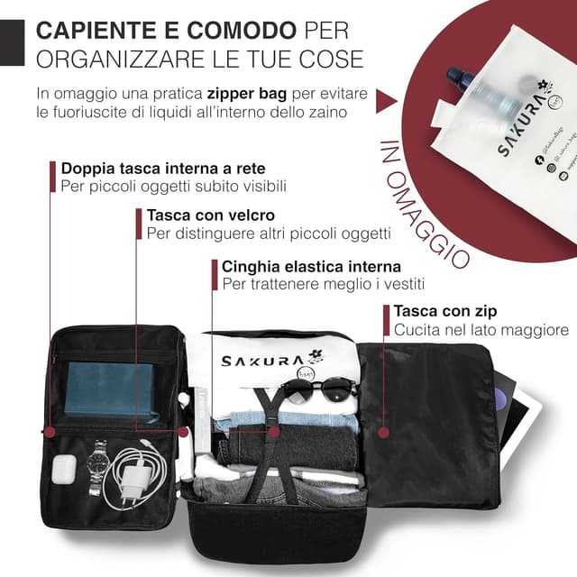 Detalle de Sàkura Zaino da Viaggio Ryanair 40x20x25: bagaglio a mano sottosedile compatibile