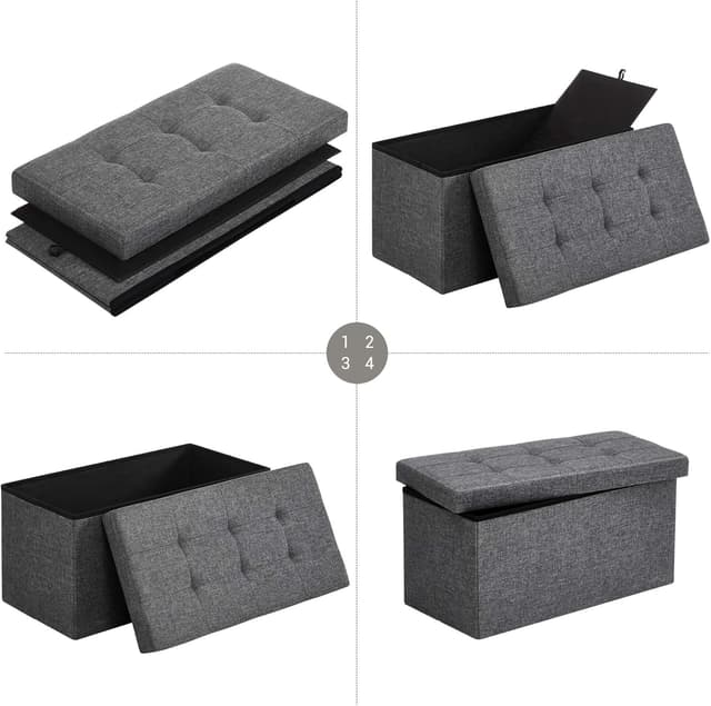 Detalle de SONGMICS MAZIE LSF47K Cassapanca pouf contenitore pieghevole da 76 cm, grigio scuro