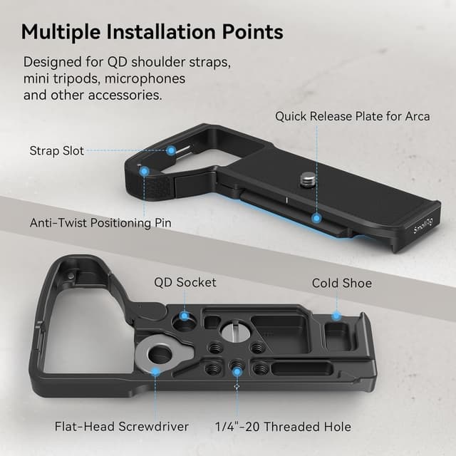 Detalle de SmallRig Basisplatte 3666B für Sony Alpha 7 V/IV/RV/A7S III mit Arca-Schnellwechsel und Kaltschuh
