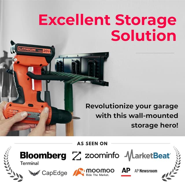 Detalle de TIDYME Garage Tool Organizer Wall Mount (48 in) with Adjustable Hooks — 300 lbs Capacity, Anti-Rust Steel Storage Rack