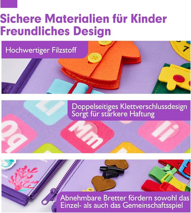 Detalle de hahaland Activity Board Montessori Spielzeug (7 in 1) ab 3 Jahren – Busy Board für Reise & Autofahrt