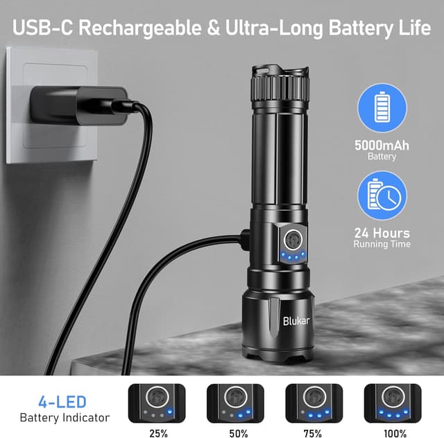 Thumbnail 5 de Blukar LED Taschenlampe Aufladbar 5000mAh Extrema Helligkeit