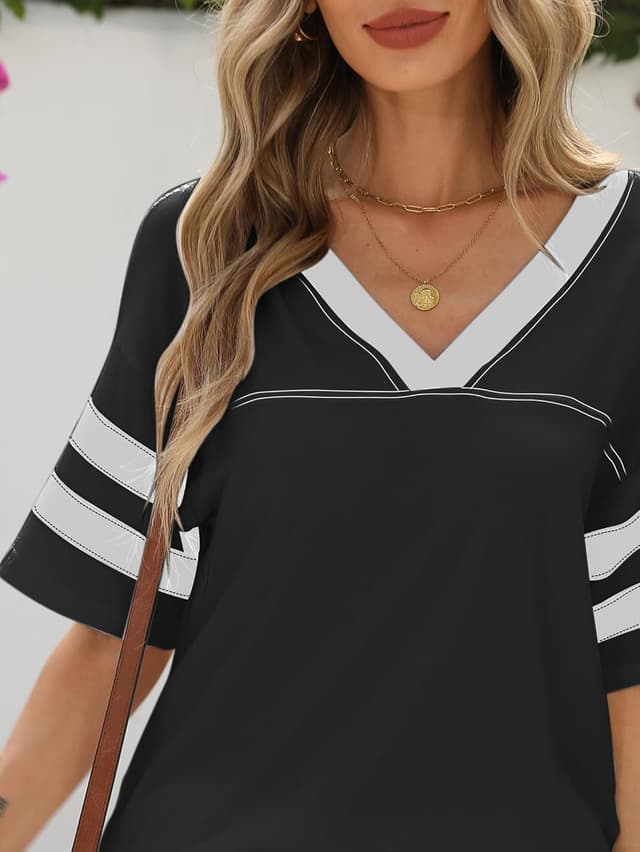 Detalle de Famulily Women’s Casual V Neck Short Sleeve T-Shirts (Ladies Summer Tops)