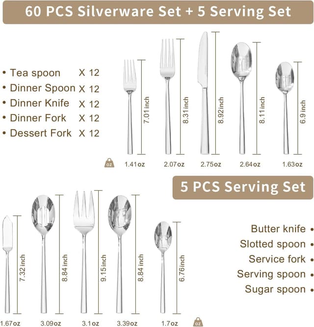 Thumbnail 1 de KINGSTONE 65-Piece Silverware Set Service for 12