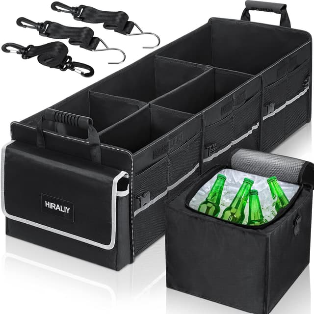Detalle de HIRALIY 4-in-1 Car Trunk Storage Organizer with Leakproof Cooler Bag (Black)