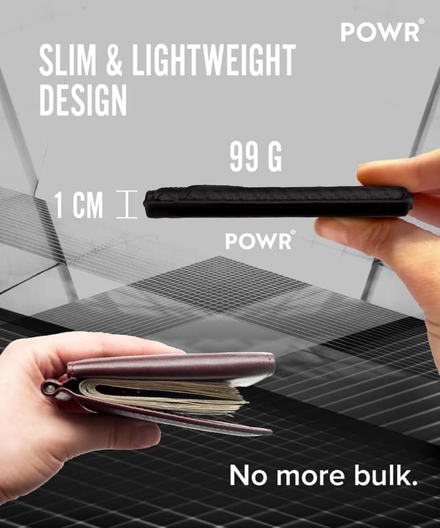 Detalle de POWR porta carte RFID in metallo slim: mini wallet con blocco doppio e espulsione pop-up