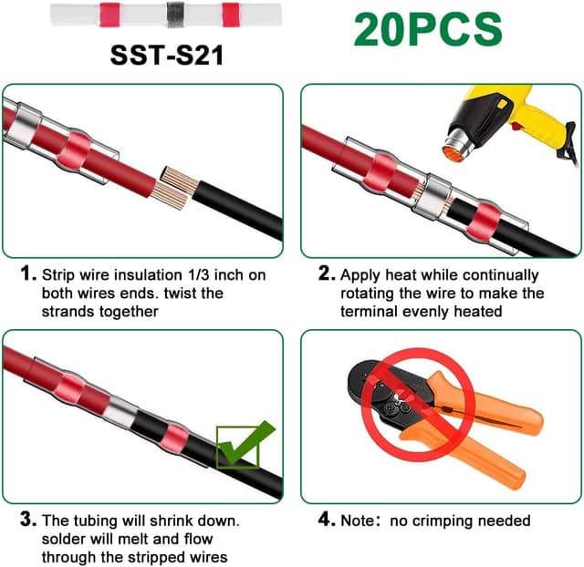 Detalle de URAQT 3-polig Kabel-Steckverbinder-Set (5 Sätze) für 16 AWG Marine, wasserdicht – inkl. 20 Lötverbinder