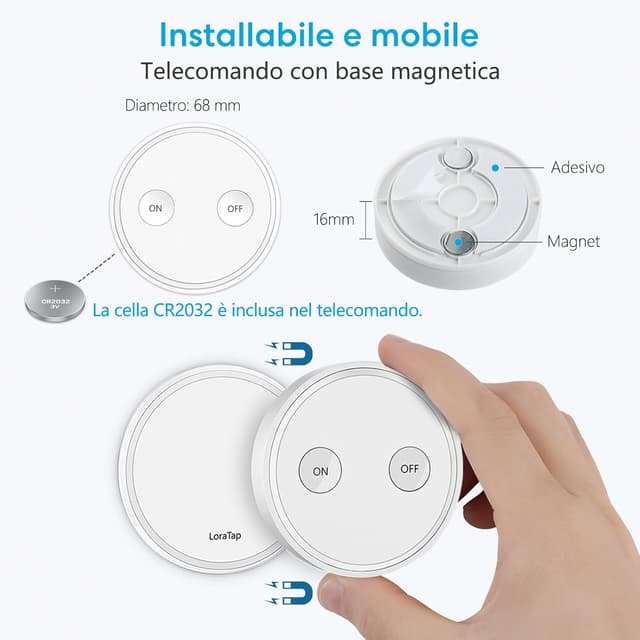 Detalle 2 de LoraTap Interruttore Luce Senza Fili a 3 Vie con mobile + ricevitore a relè fino a 2.500 W