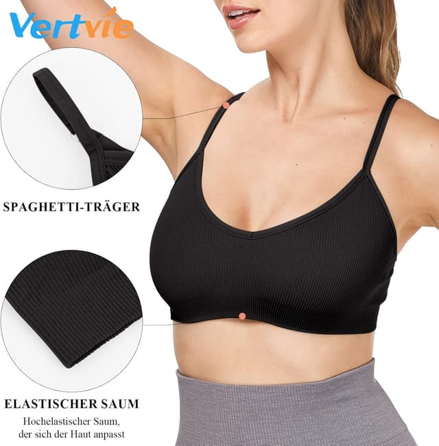 Detalle 2 de Vertvie Damen 2er/3er/4er Basic-Wohlfühl-BH Set „Sport“ mit Spaghettiträgern, ohne Bügel (Low Support)