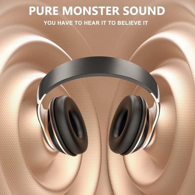 Detalle 2 de Rebocico Bluetooth over-ear headphones (Black & Gold) with 6 EQ modes, 65 hours playtime and built-in mic