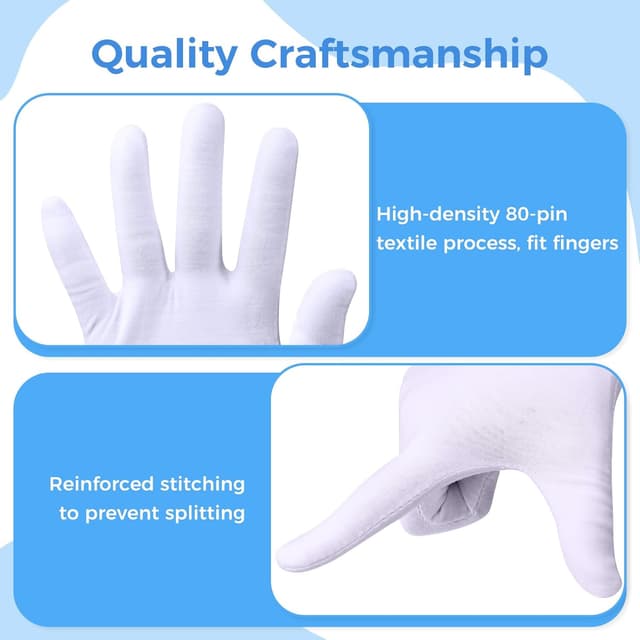 Detalle de 5 Pairs White Cotton Gloves for Eczema & Dry Hands (Stretchable Moisturising Gloves)