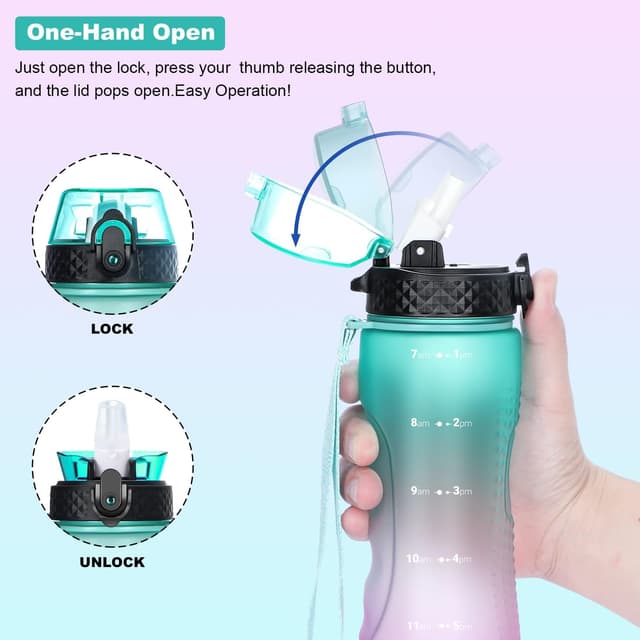 Detalle de OLDLEY 750ml/25oz BPA-free Tritan straw water bottle with one-touch opening (green/purple)