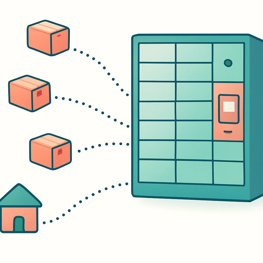 Ilustración de cajas y puntos de recogida
