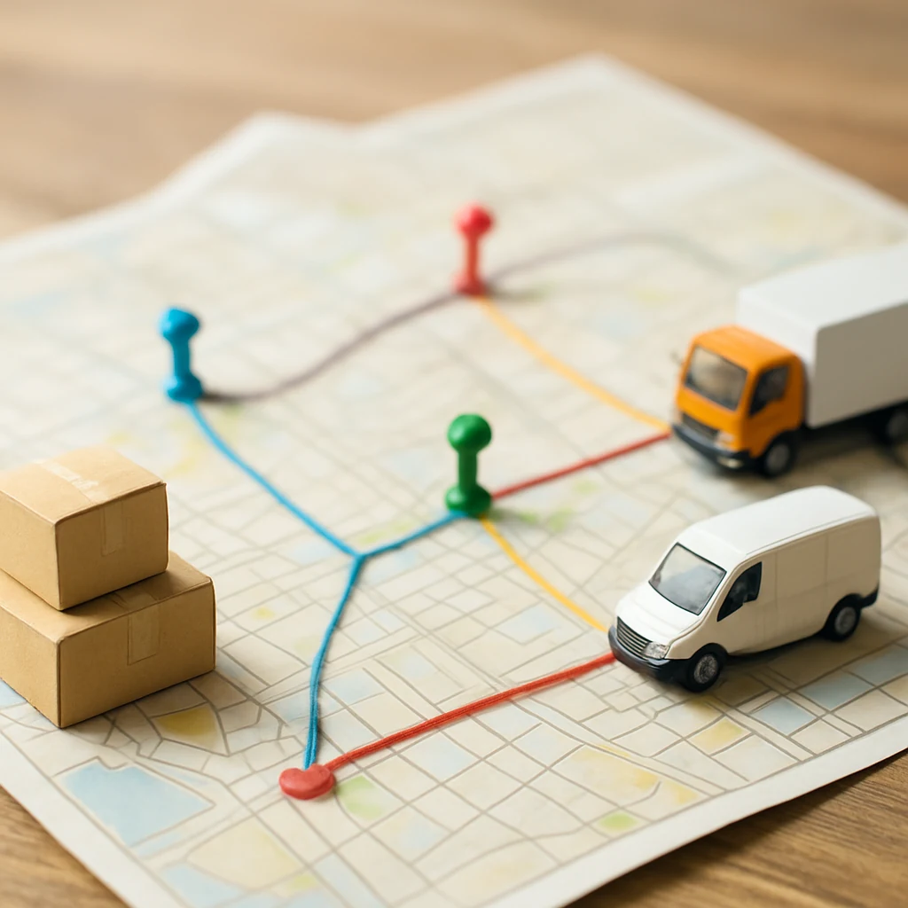 Ilustración de mapa con puntos de entrega