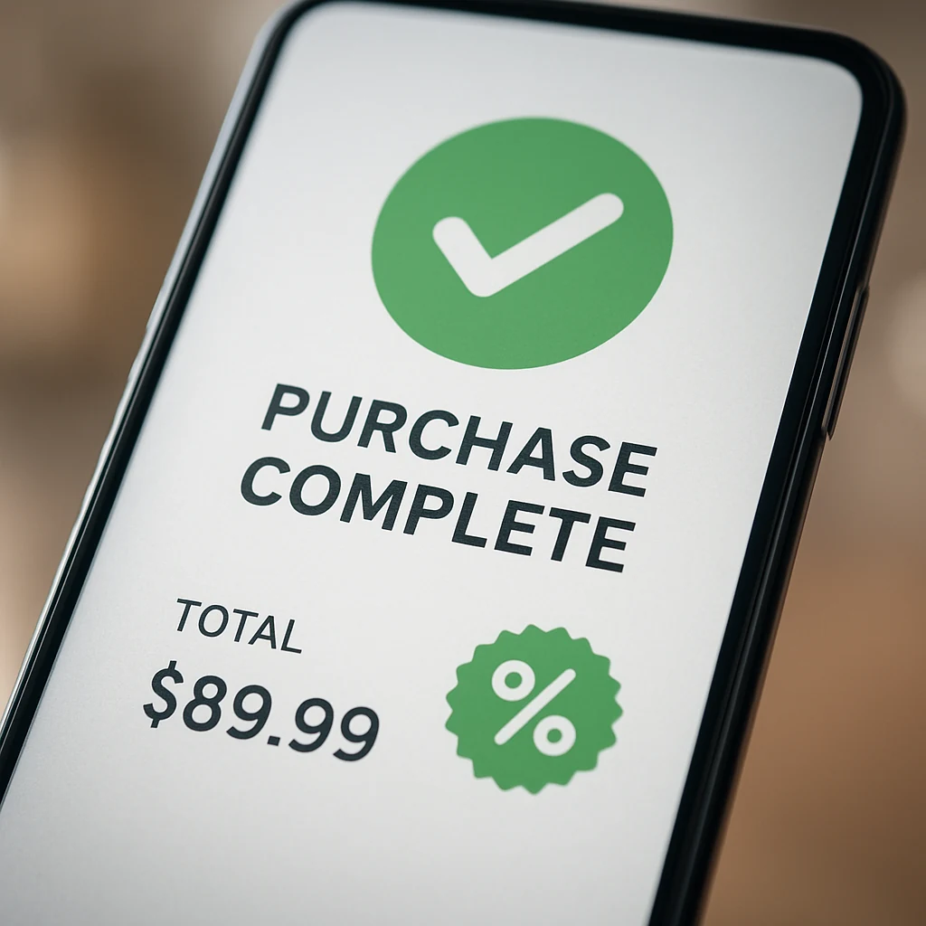 ilustración de confirmación de pedido con sello de descuento