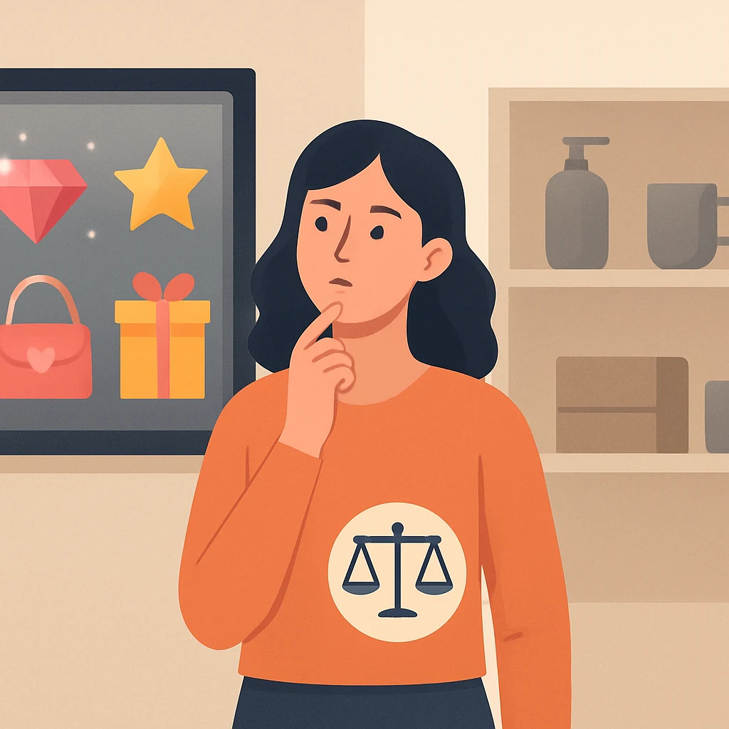 Persona dudando frente al ordenador con varias pestañas de tiendas abiertas