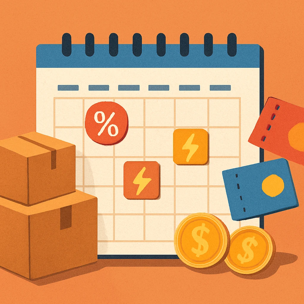 Ilustración calendario con iconos de descuento