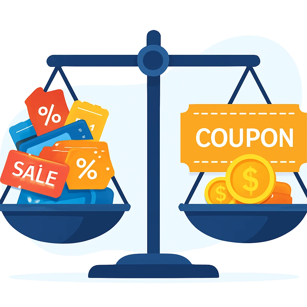 Persona comparando descuentos en el portátil e intentando apilar cupones