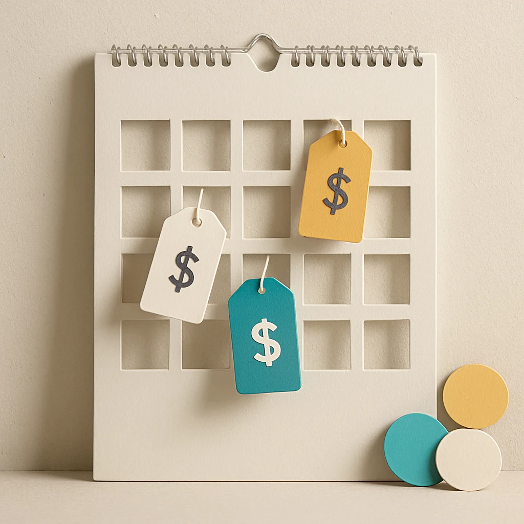 ilustración de calendario con ventanas de compra