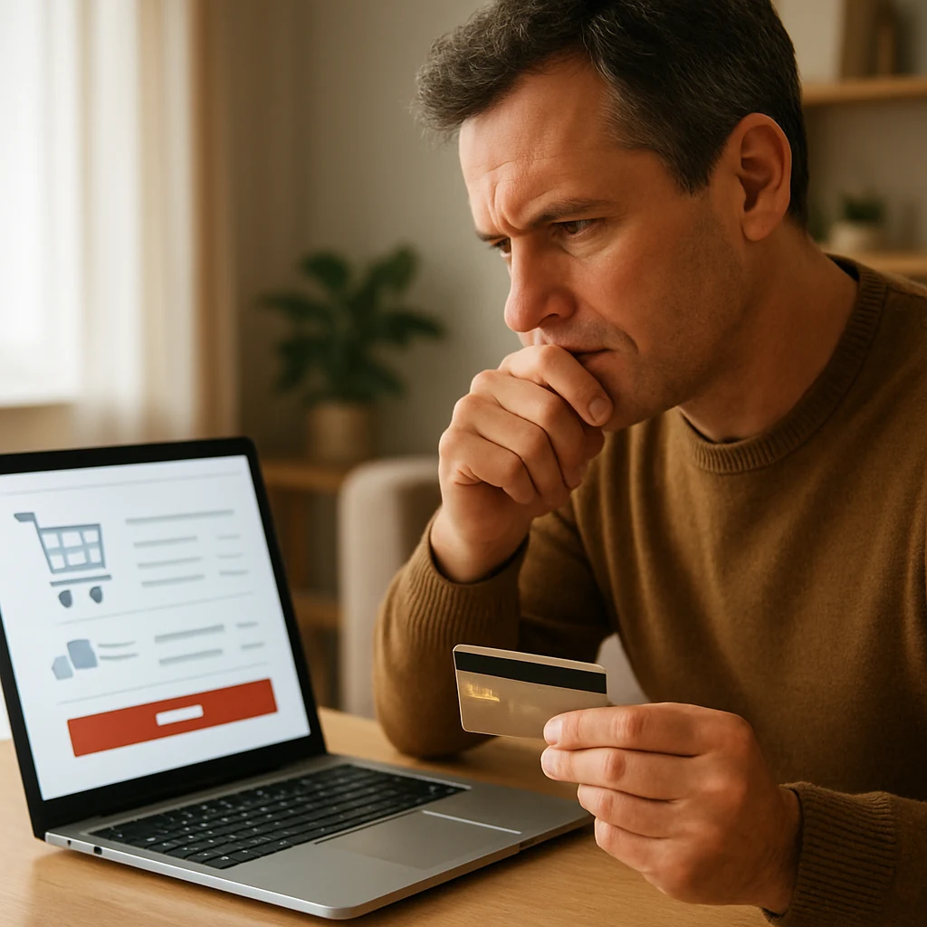 Persona revisando el resumen final de un pedido online