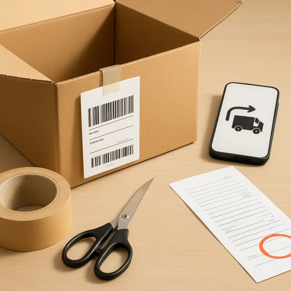 Persona preparando un paquete de devolución