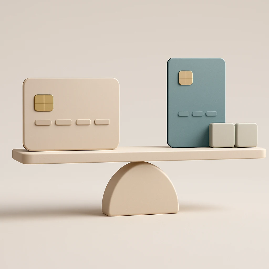 Payment cards on desk