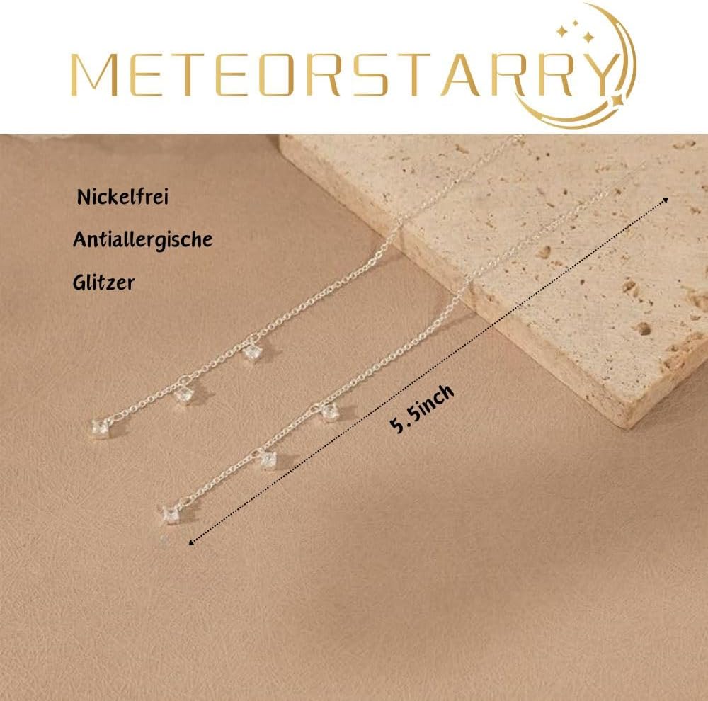 Detalle 2 de Ohrringe Hängend Gold/Silber – Lang Kettenohrringe mit Anhänger, Quasten & Glitzer-Steinen